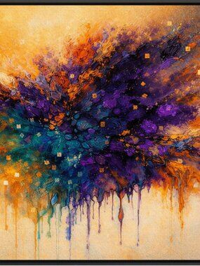 Purple & Orange Abstract Burst Wall Art – Modern Drip Painting